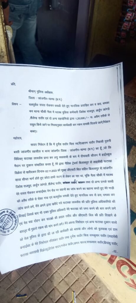 नैला चौकी के पुलिस कर्मियों पर लगा 1 लाख 20 हजार रुपए अवैध वसूली का सनसनीखेज आरोप, एसपी से की गई शिकायत 1 KSHITITECH IMG 20231120 WA0024 KSHITITECH