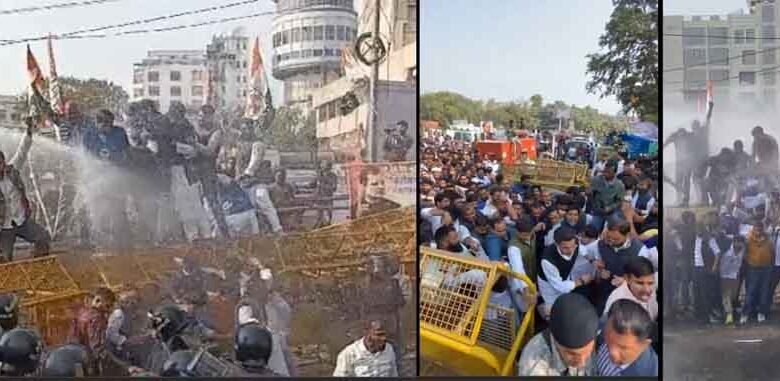बेरोजगारी के खिलाफ यूथ कांग्रेस का प्रदर्शन, पुलिस और प्रदर्शनकारियों के बीच थोड़ी झड़प, वाटर कैनन से पानी का किया छिड़काव 1 KSHITITECH berojgari1 KSHITITECH
