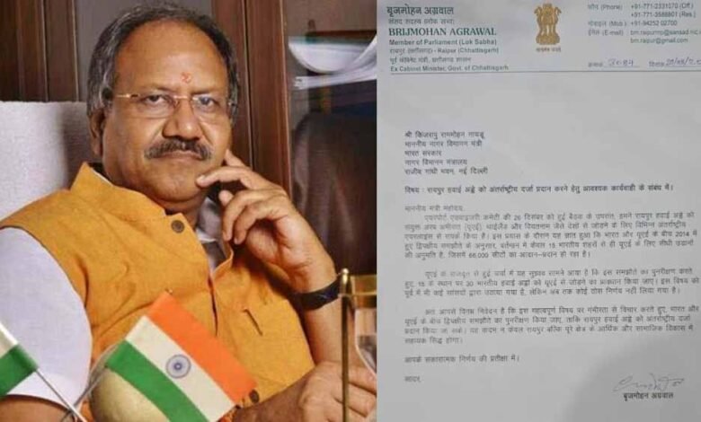 रायपुर एयरपोर्ट को अंतर्राष्ट्रीय दर्जा दिलाने सांसद बृजमोहन अग्रवाल ने केंद्रीय मंत्री को लिखा पत्र 1 KSHITITECH 3 235 KSHITITECH
