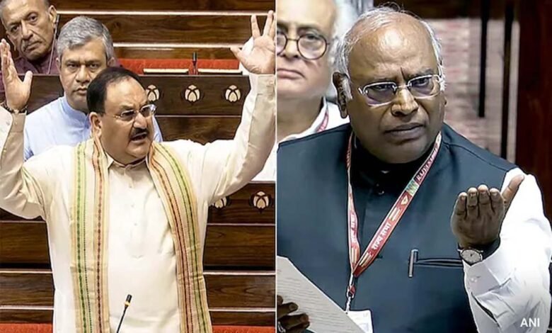 नेता प्रतिपक्ष मल्लिकार्जुन खड़गे की एक टिप्पणी पर सदन के नेता जे.पी. नड्डा ने कड़ा विरोध जताया और माफी की मांग की 1 KSHITITECH kharge jp1 KSHITITECH